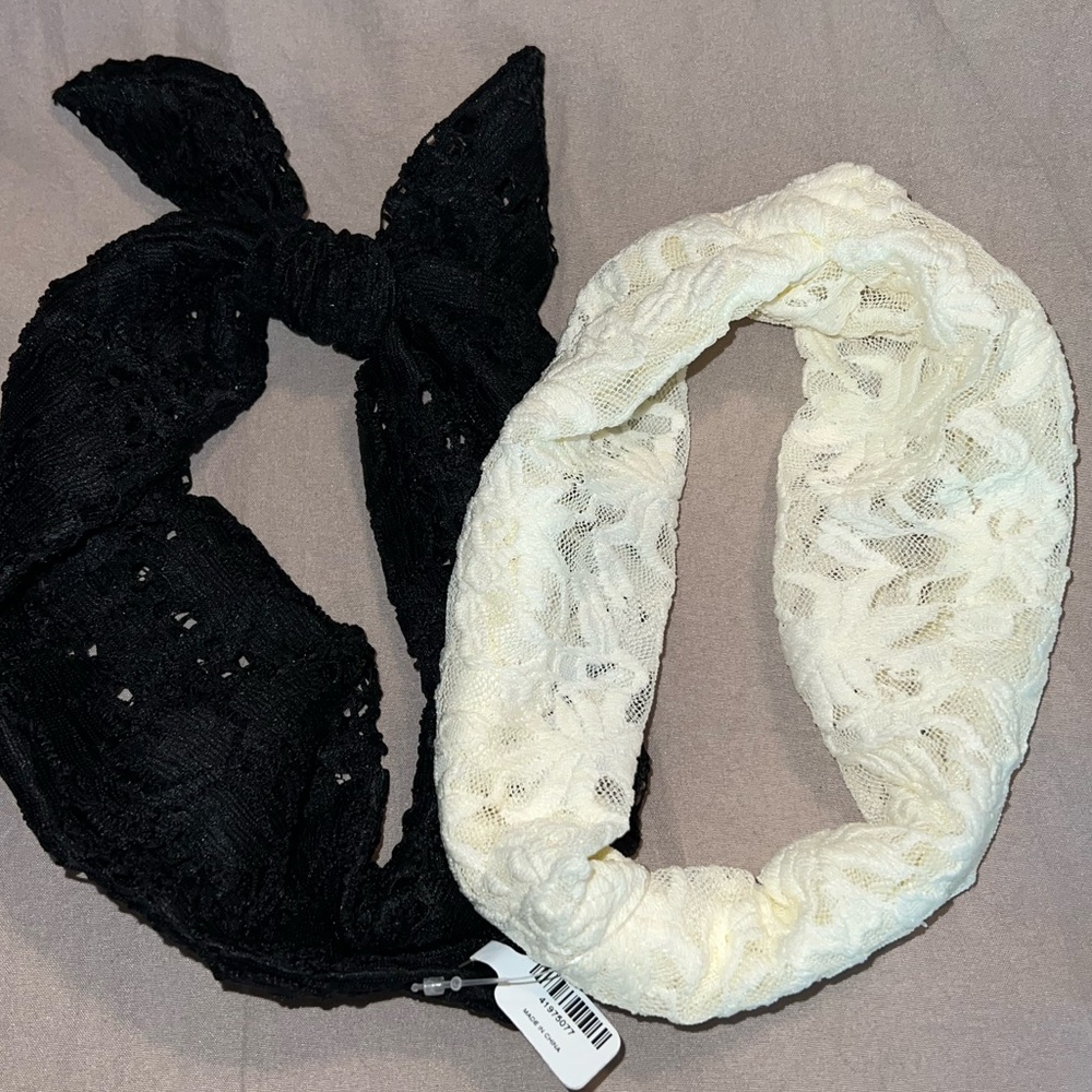 Torrid Set of 2 Lace Headbands Black & Cream NWT